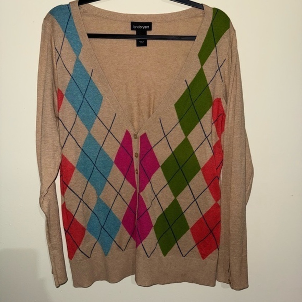 Lane Bryant Women's Colorful Argyle Cardigan